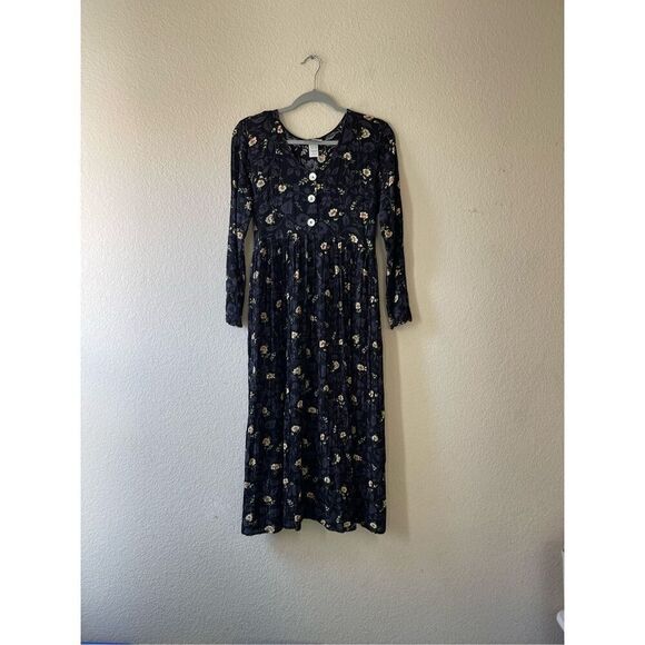 Vintage 80s/90s floral crepe style midi dress‎ size medium - Picture 1 of 7